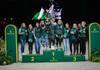 Grooms celebrate the Top Ten Final during the day 3 of Rolex Grand Slam of Show Jumping 2024 at Palexpo on December 13, 2024 in Geneva, Switzerland. (Photo by Pierre Costabadie/Icon Sport)