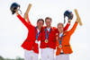 Paris 2024 Olympic GamesIndividual Show Jumping MedalistsL:R Silver Medalist Steve Guerdat (SUI), Gold Medalist Christian Kukuk (GER) and  Bronze Medalist Maikel van der Vleuten (NED) after Individual Show Jumping Final at the Chateau de Versailles for the Paris 2024 Olympic Games.Photo Credit: FEI/Benjamin Clark